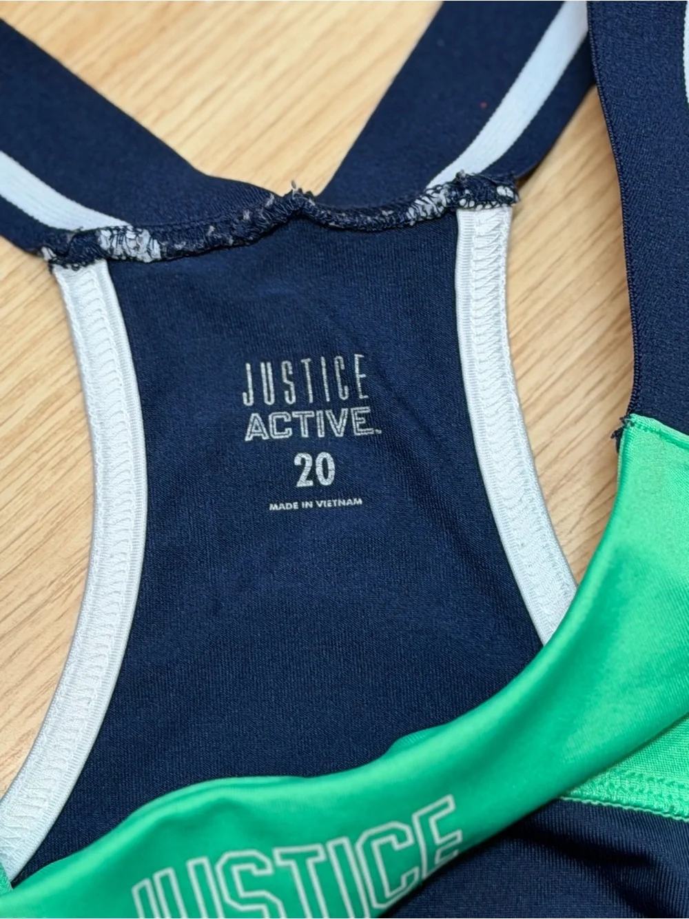 Justice Active Girls Size 20 Navy Green Colorblock Racerback Athletic Tank Top